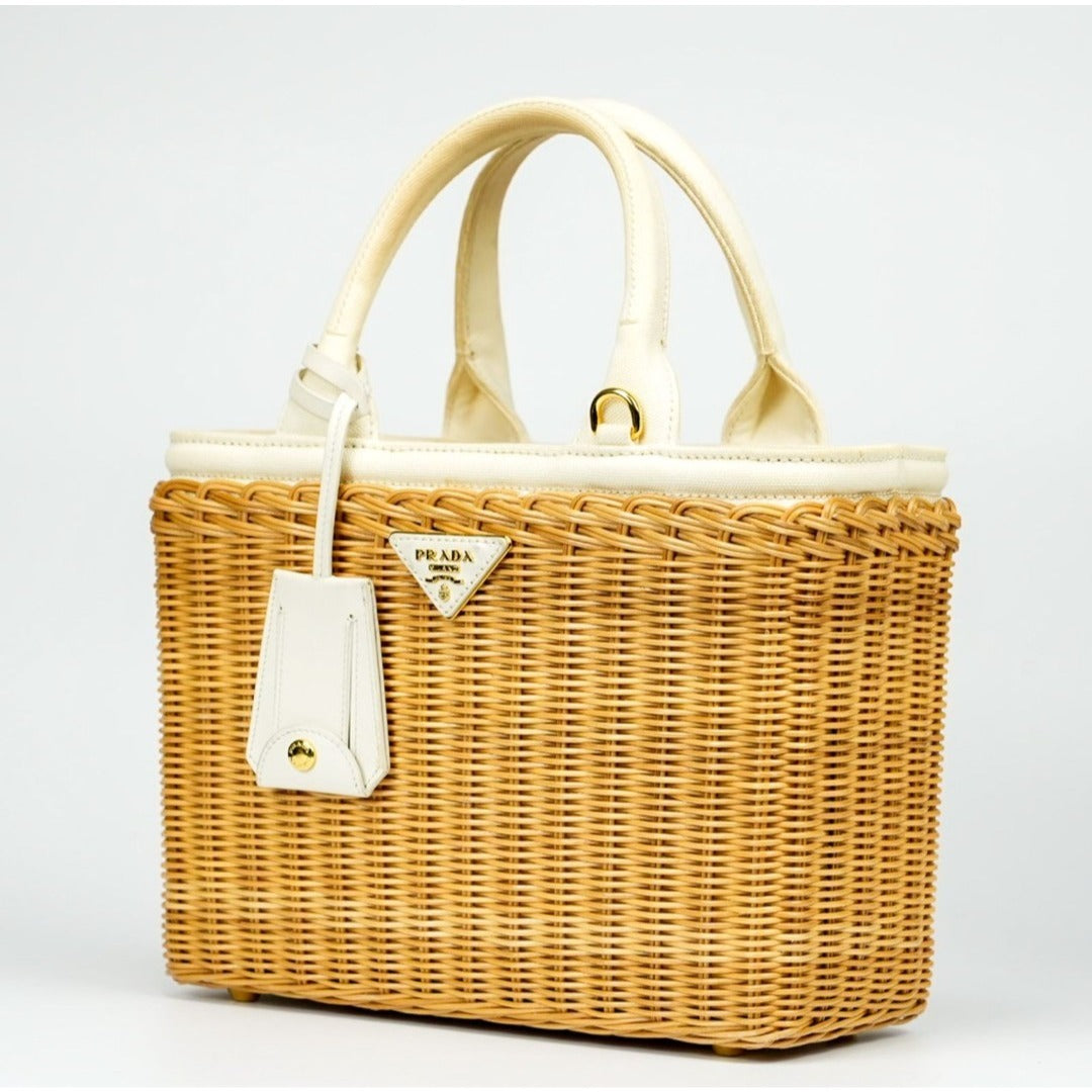 PRADA プラダ カナパ カゴバッグ ウィッカー ラフィア キャンバス