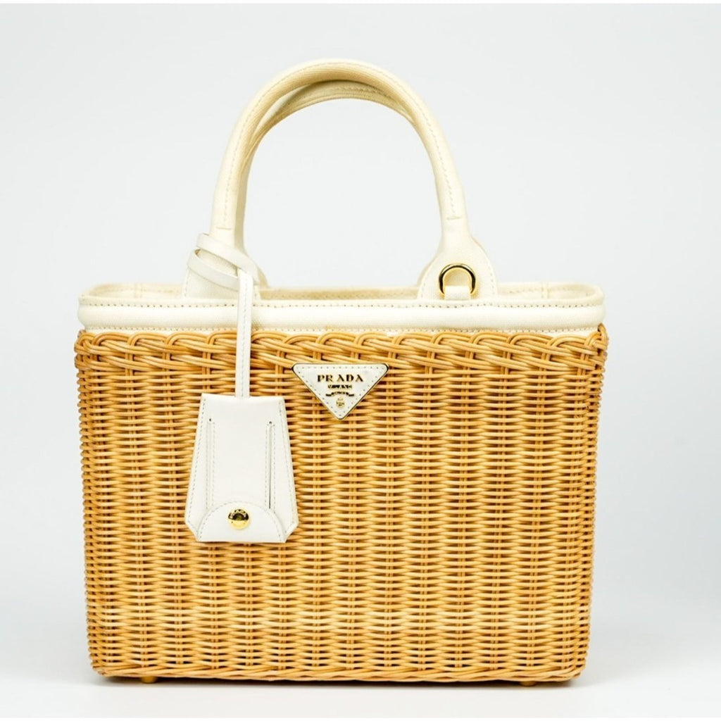 PRADA プラダ カナパ カゴバッグ ウィッカー ラフィア キャンバス