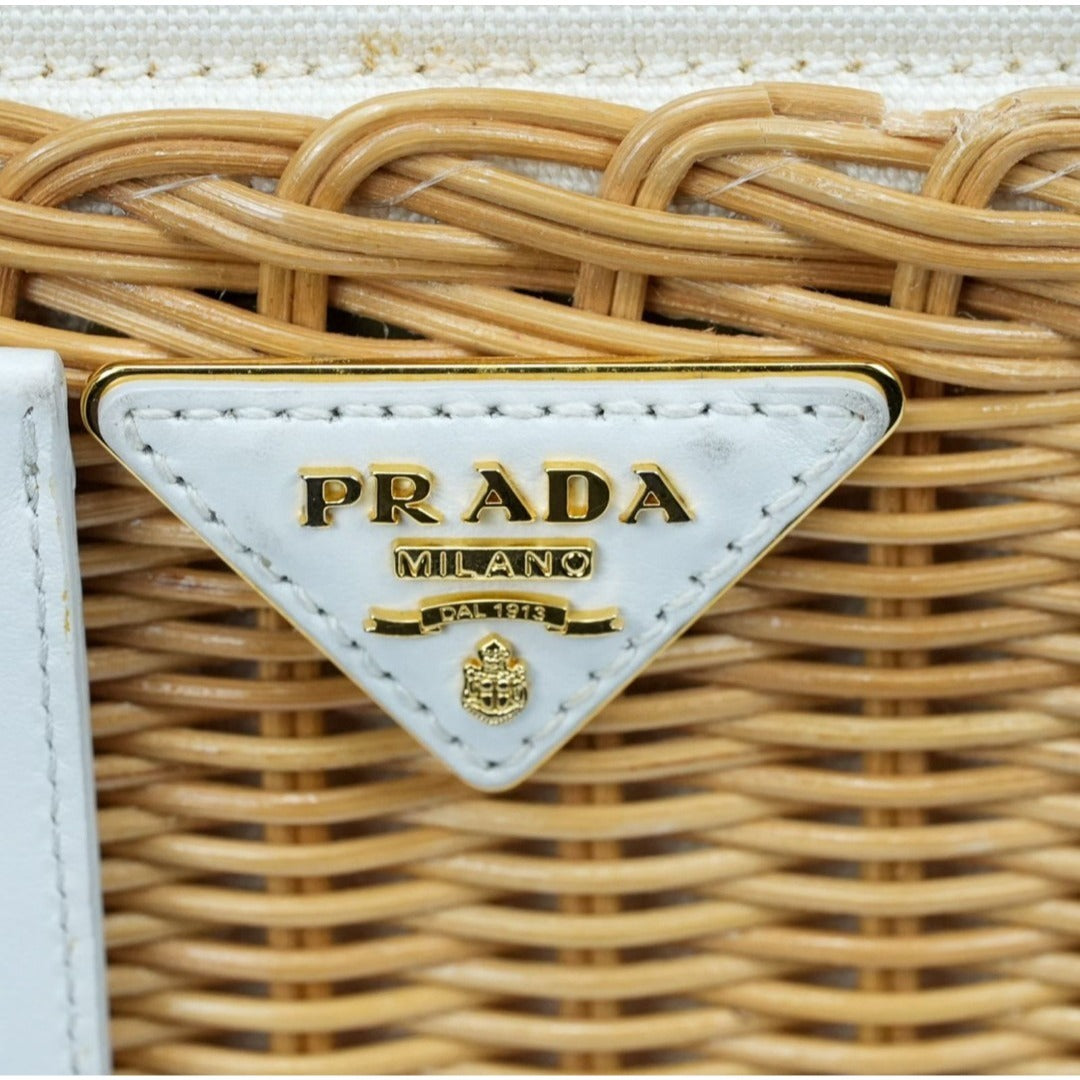 PRADA プラダ カナパ カゴバッグ ウィッカー ラフィア キャンバス