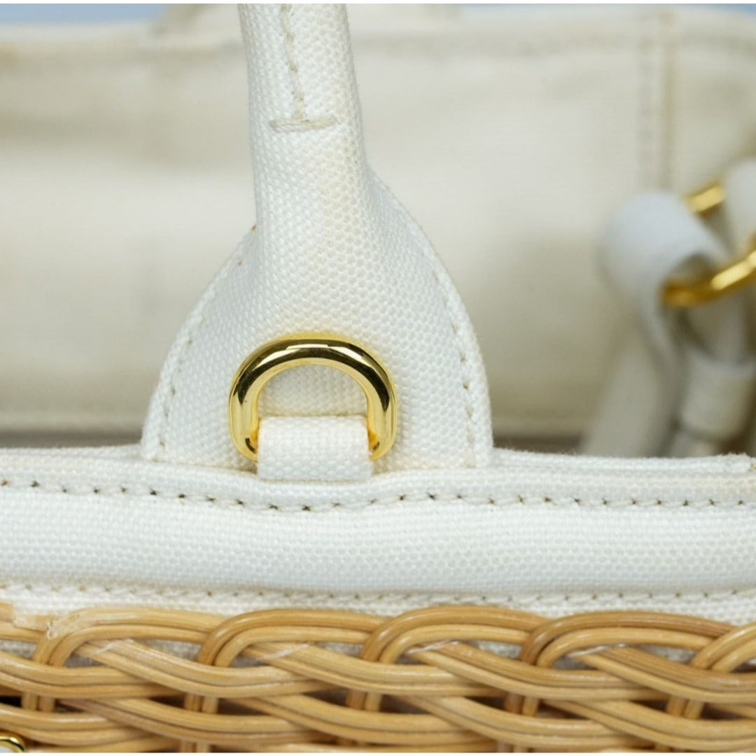 PRADA プラダ カナパ カゴバッグ ウィッカー ラフィア キャンバス