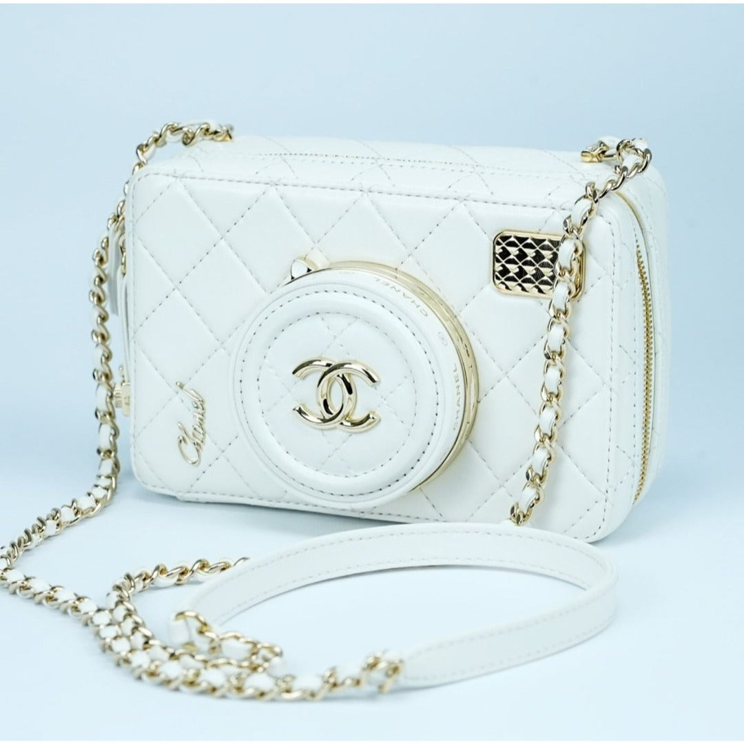 CHANEL シャネル カメラバッグ マトラッセ ミラー付 ホワイト