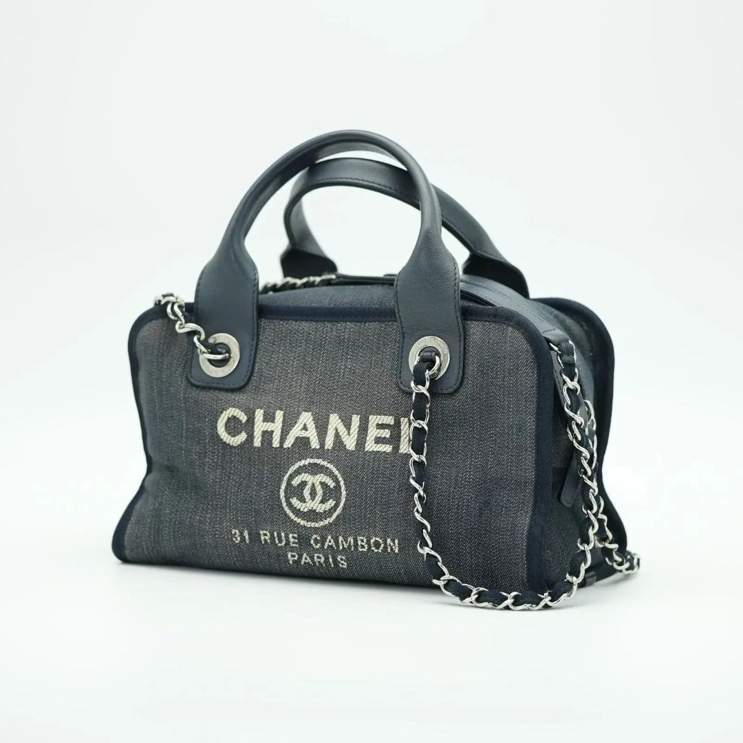 CHANEL ドーヴィルライン ボーリングバッグ ココマーク デニム ブルー