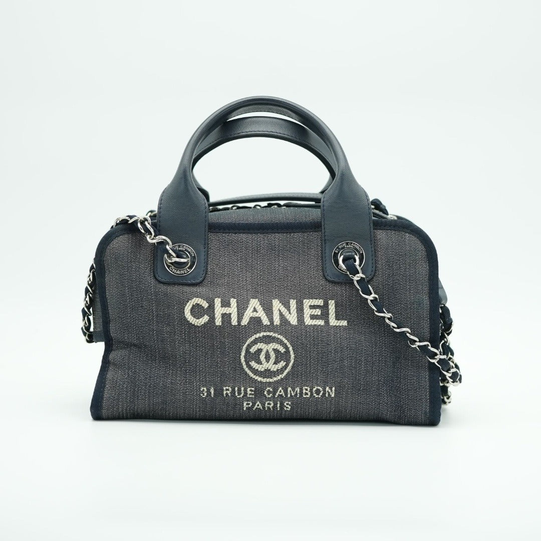 CHANEL ドーヴィルライン ボーリングバッグ ココマーク デニム ブルー