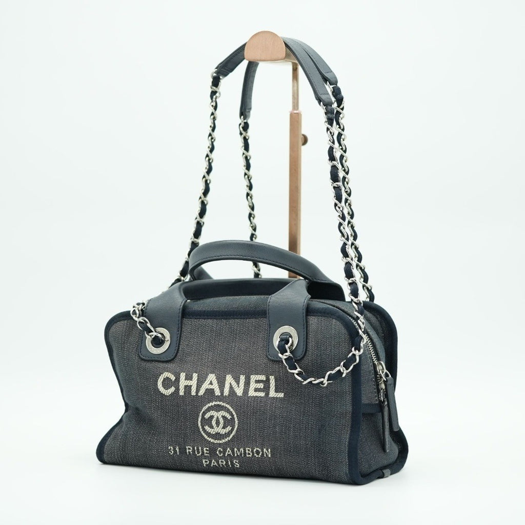 CHANEL ドーヴィルライン ボーリングバッグ ココマーク デニム ブルー
