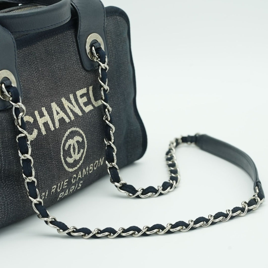 CHANEL ドーヴィルライン ボーリングバッグ ココマーク デニム ブルー