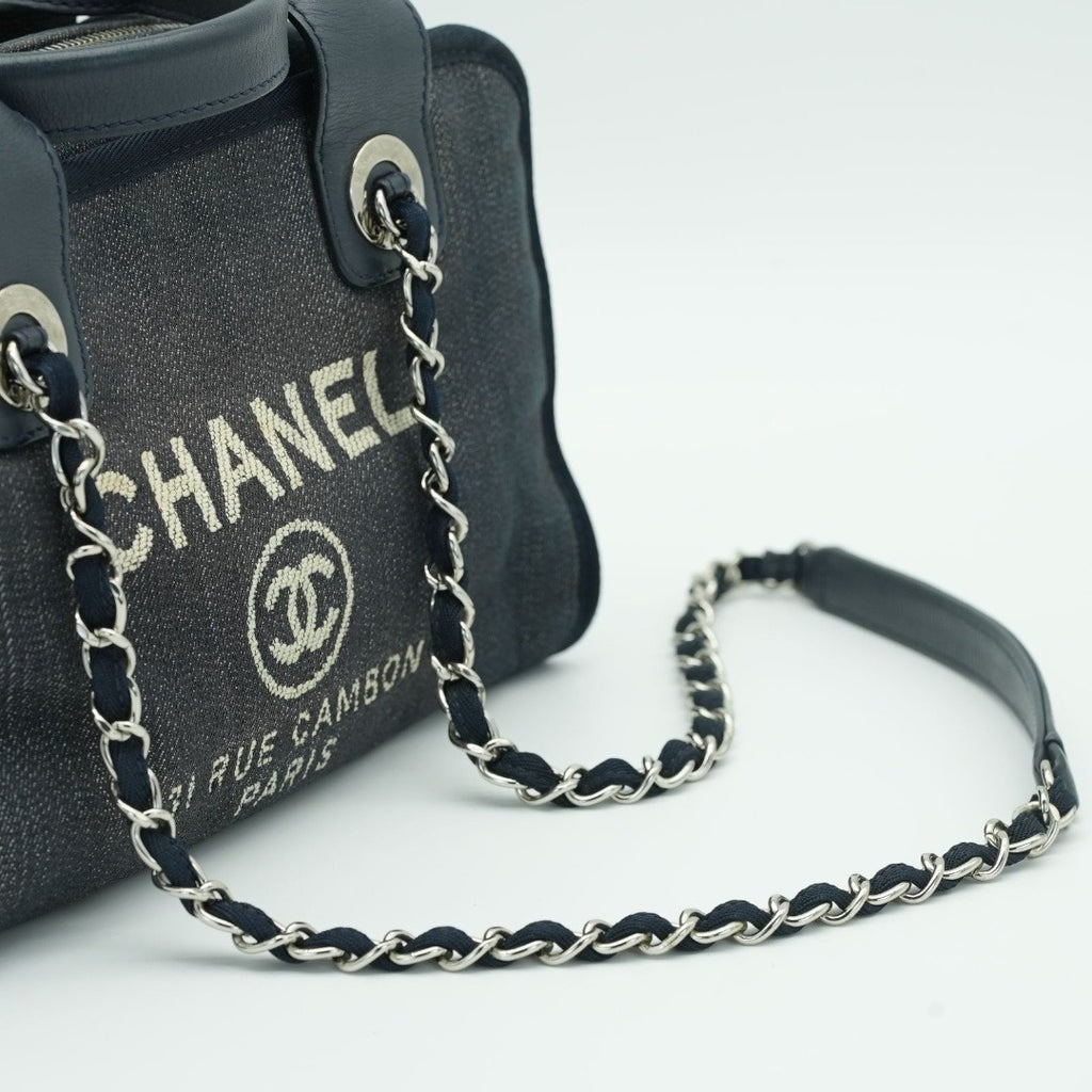 CHANEL ドーヴィルライン ボーリングバッグ ココマーク デニム ブルー