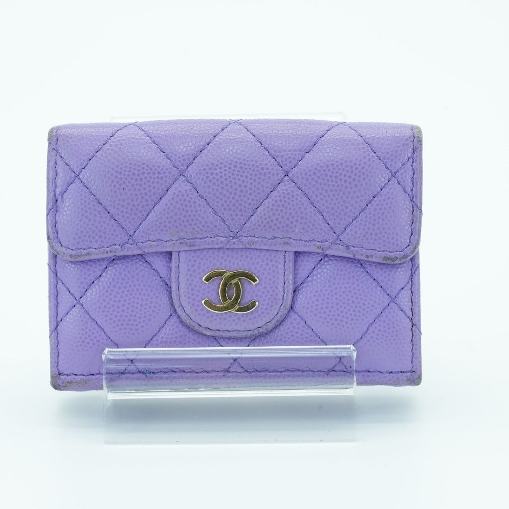 CHANEL マトラッセ 二つ折り財布 コンパクト パープル レディース