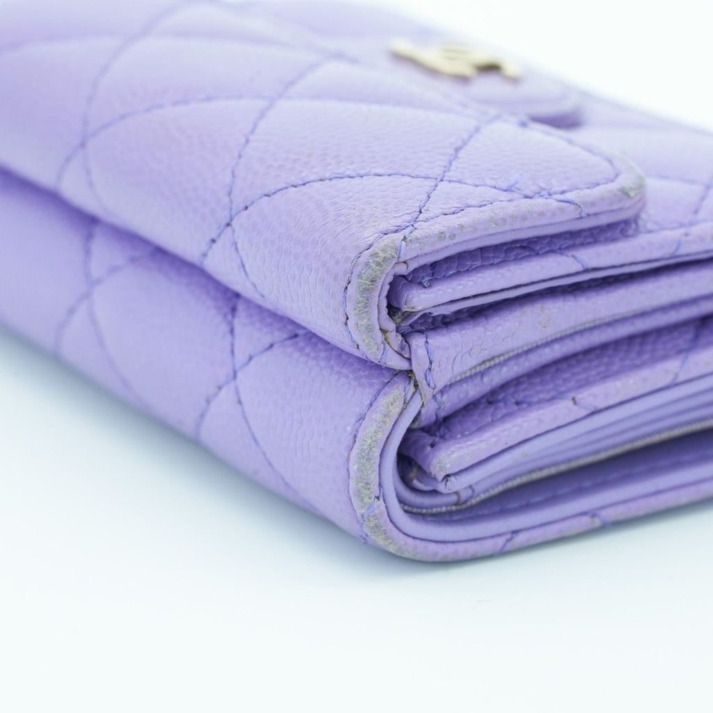 CHANEL マトラッセ 二つ折り財布 コンパクト パープル レディース