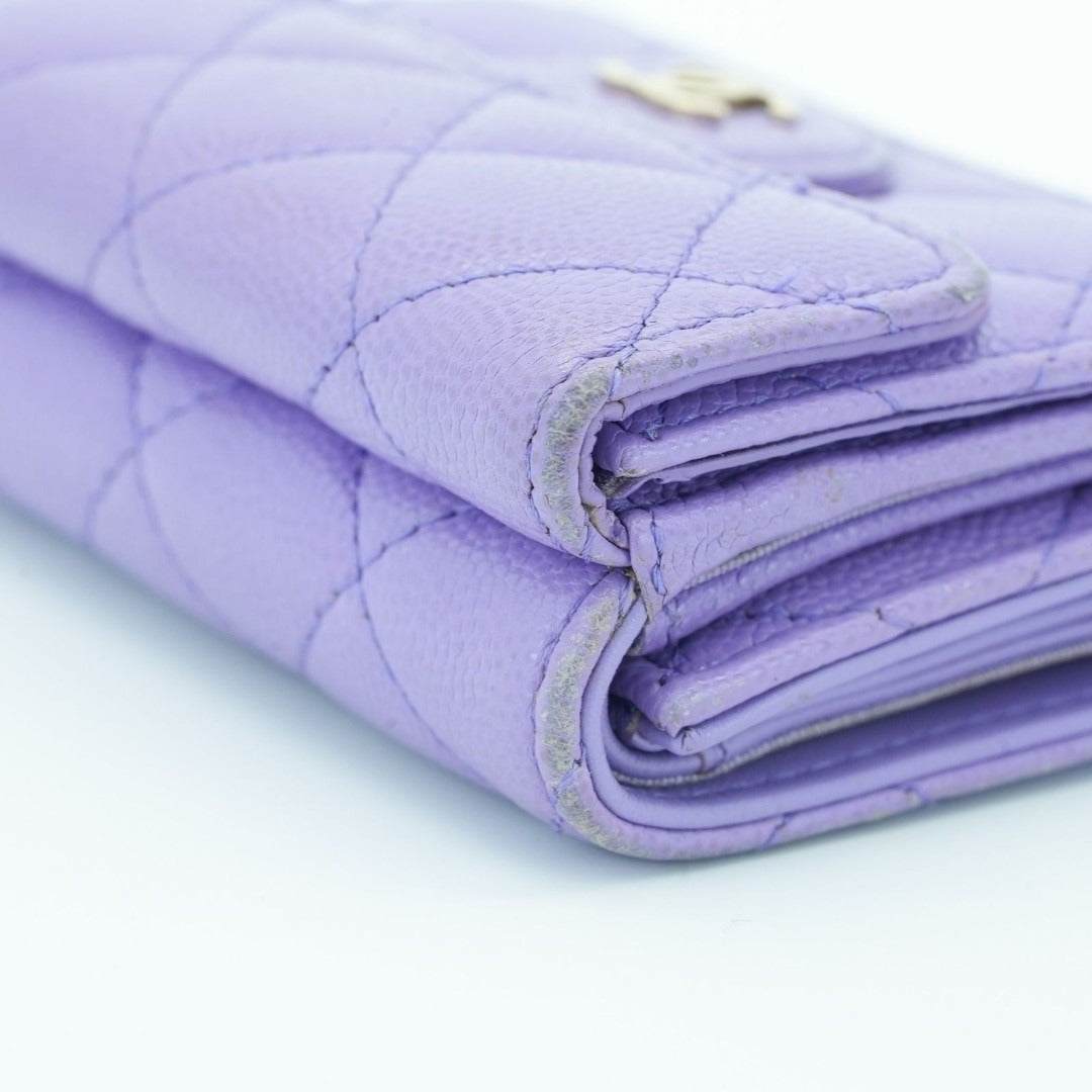 CHANEL マトラッセ 二つ折り財布 コンパクト パープル レディース