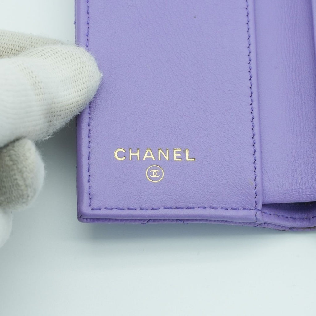 CHANEL マトラッセ 二つ折り財布 コンパクト パープル レディース