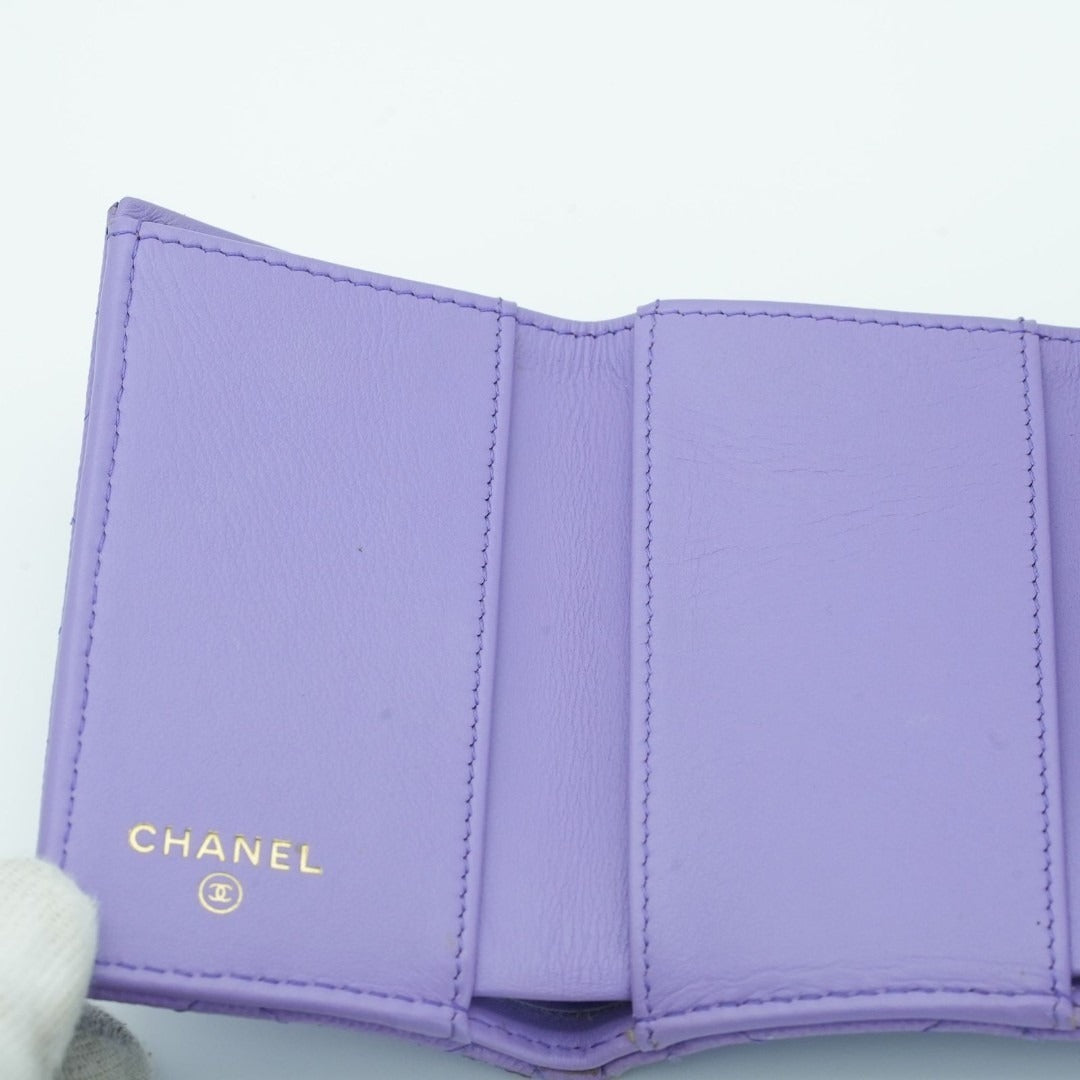 CHANEL マトラッセ 二つ折り財布 コンパクト パープル レディース