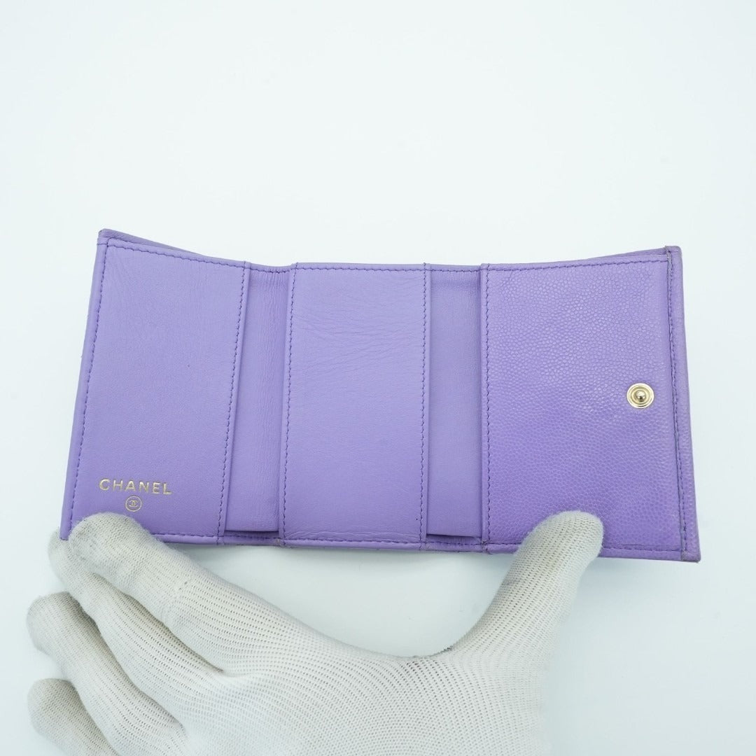 CHANEL マトラッセ 二つ折り財布 コンパクト パープル レディース