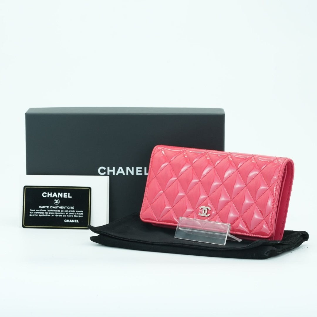 CHANEL マトラッセ 長財布 エナメル ピンク箱 保存袋ギャランティーカード
