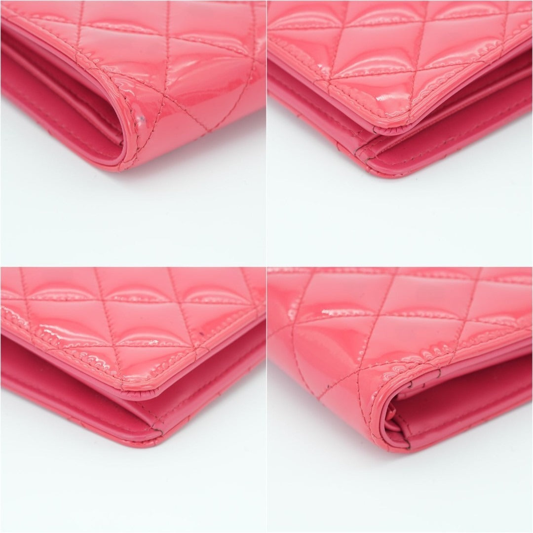 CHANEL マトラッセ 長財布 エナメル ピンク箱 保存袋ギャランティーカード