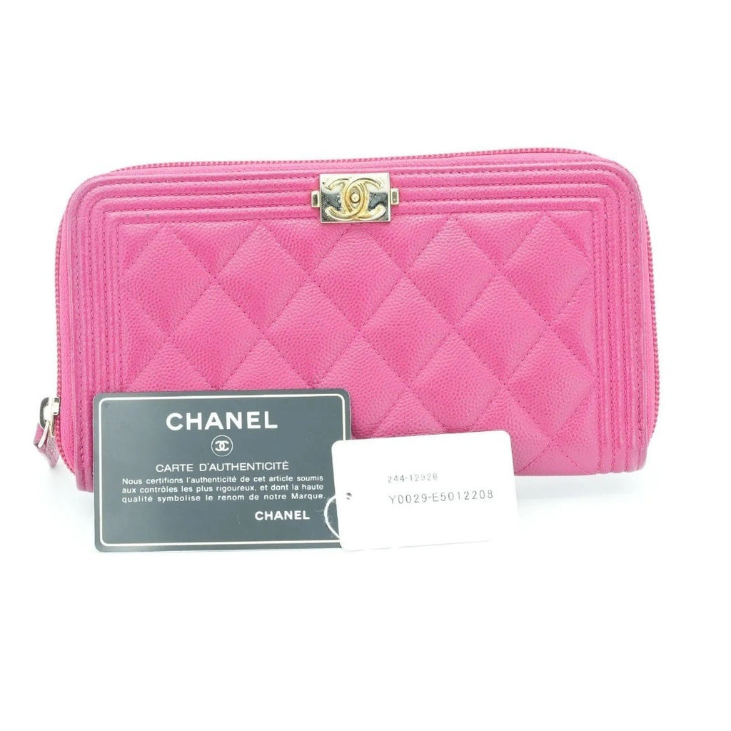 CHANEL ボーイシャネル キャビアスキン 長財布 ピンク G金具 23番台