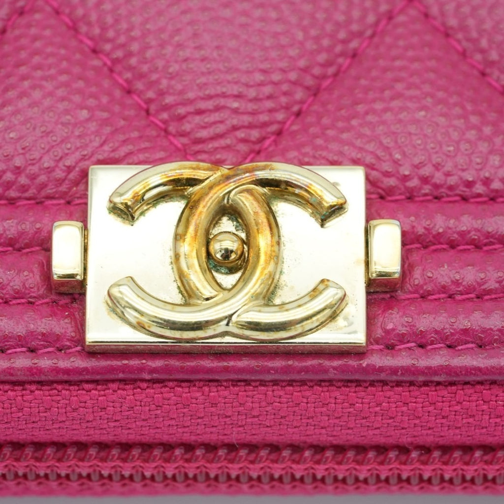 CHANEL ボーイシャネル キャビアスキン 長財布 ピンク G金具 23番台
