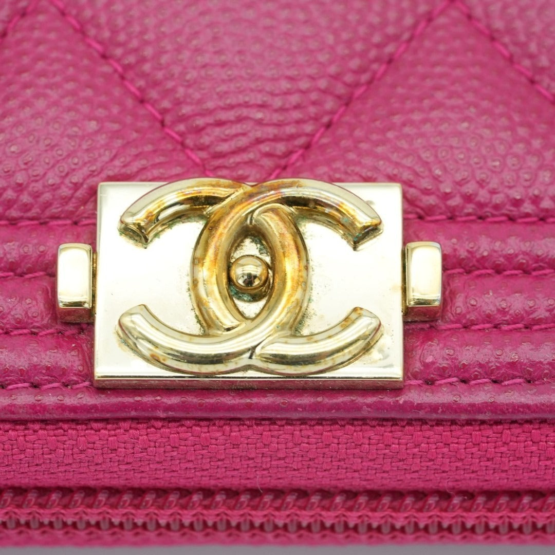CHANEL ボーイシャネル キャビアスキン 長財布 ピンク G金具 23番台