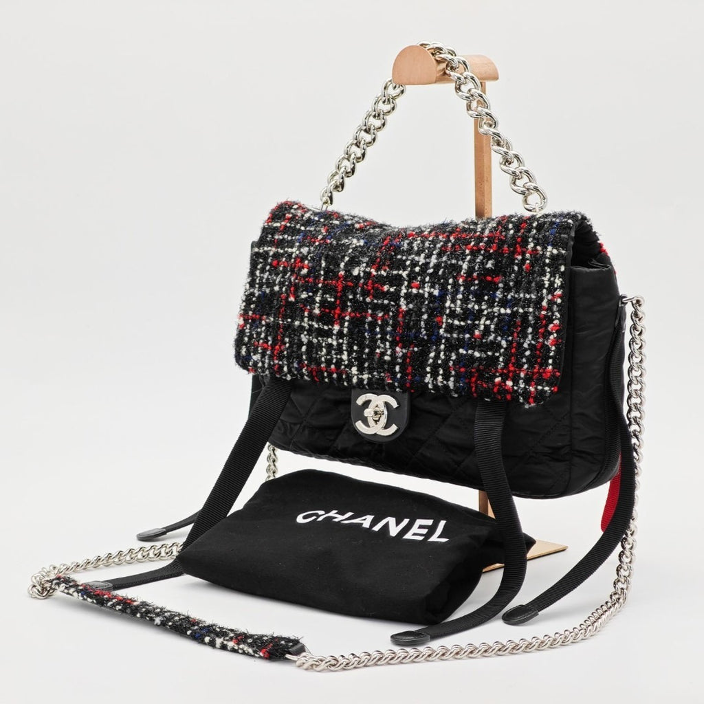 CHANEL ツイード ナイロン チェーンショルダー マトラッセ ハンドバッグ
