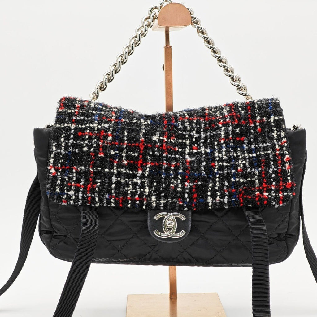 CHANEL ツイード ナイロン チェーンショルダー マトラッセ ハンドバッグ