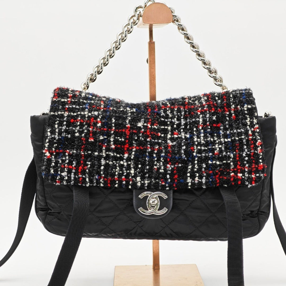 CHANEL ツイード ナイロン チェーンショルダー マトラッセ ハンドバッグ