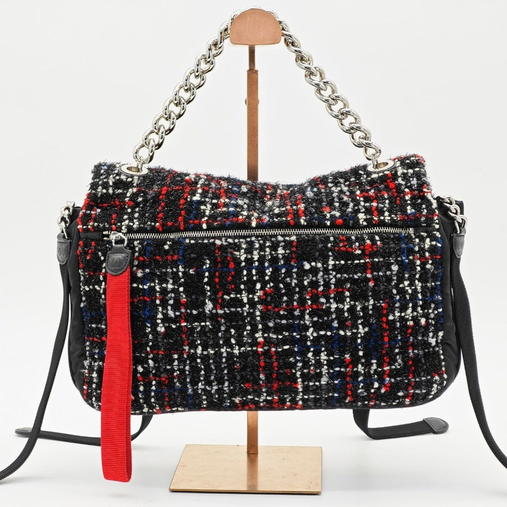 CHANEL ツイード ナイロン チェーンショルダー マトラッセ ハンドバッグ