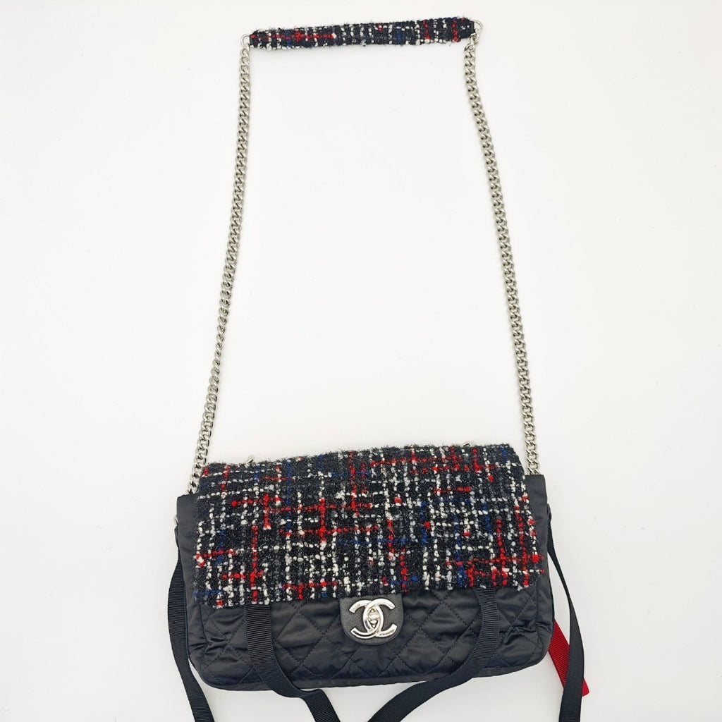 CHANEL ツイード ナイロン チェーンショルダー マトラッセ ハンドバッグ