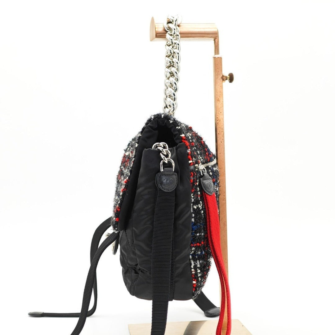 CHANEL ツイード ナイロン チェーンショルダー マトラッセ ハンドバッグ