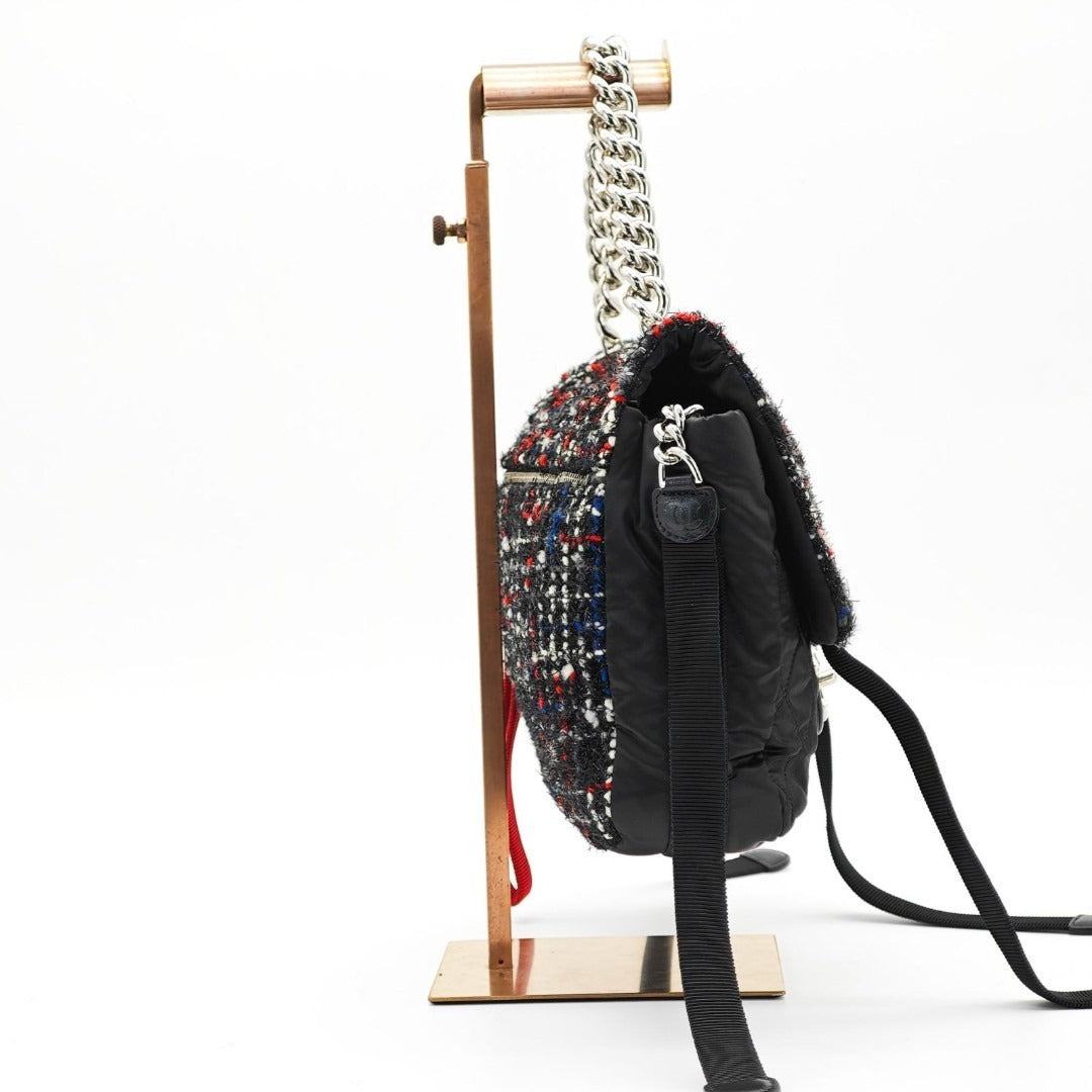 CHANEL ツイード ナイロン チェーンショルダー マトラッセ ハンドバッグ