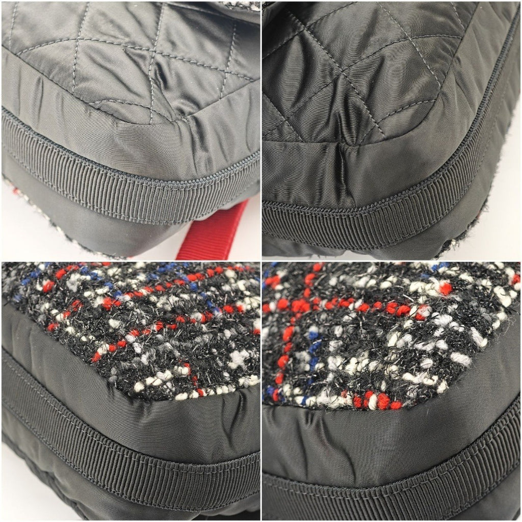 CHANEL ツイード ナイロン チェーンショルダー マトラッセ ハンドバッグ