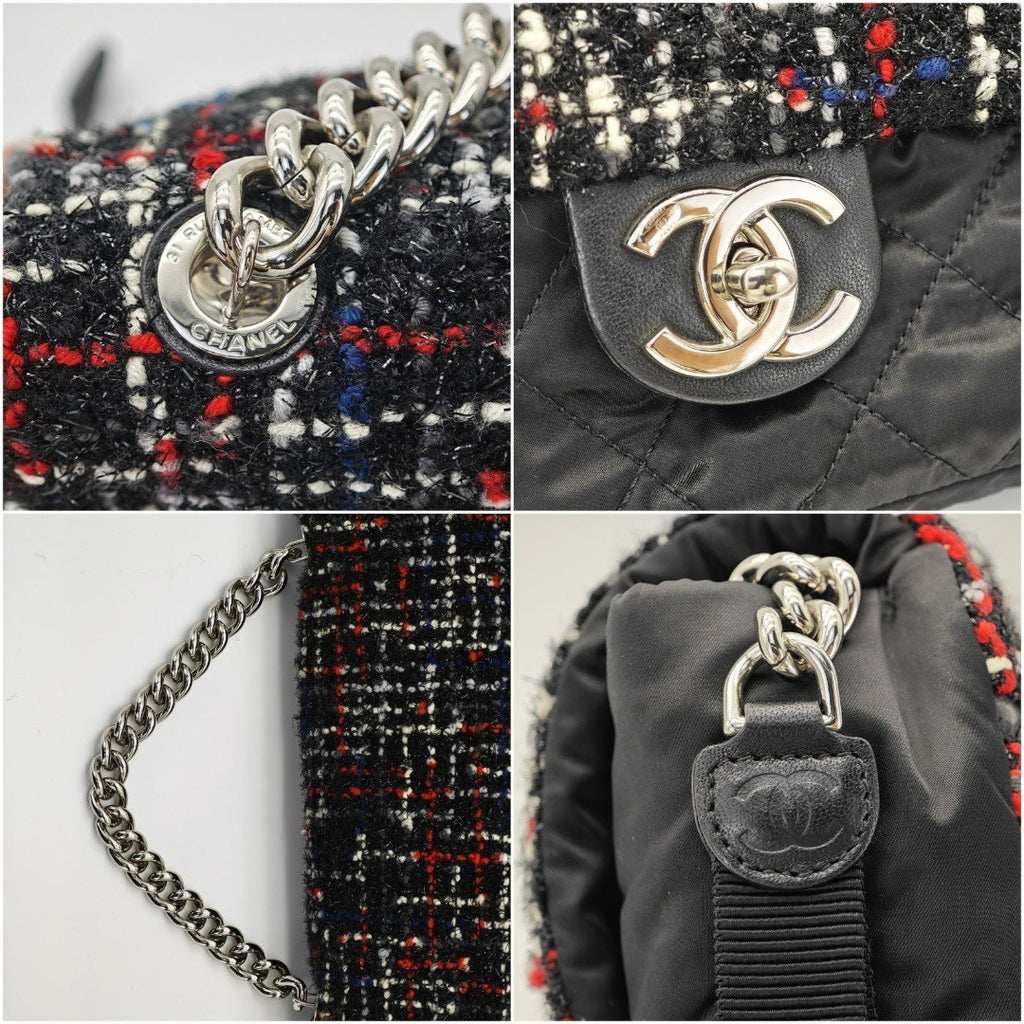 CHANEL ツイード ナイロン チェーンショルダー マトラッセ ハンドバッグ
