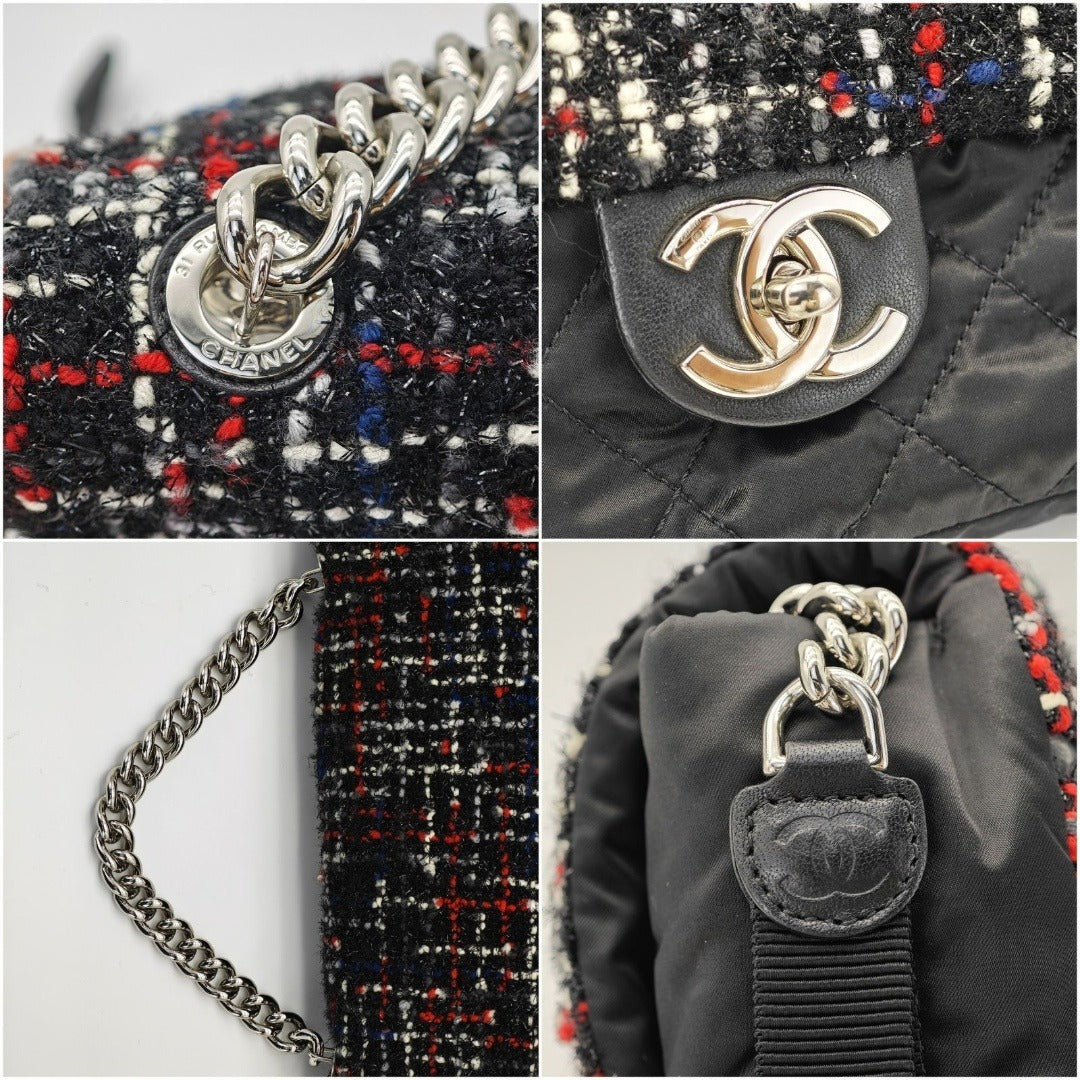 CHANEL ツイード ナイロン チェーンショルダー マトラッセ ハンドバッグ