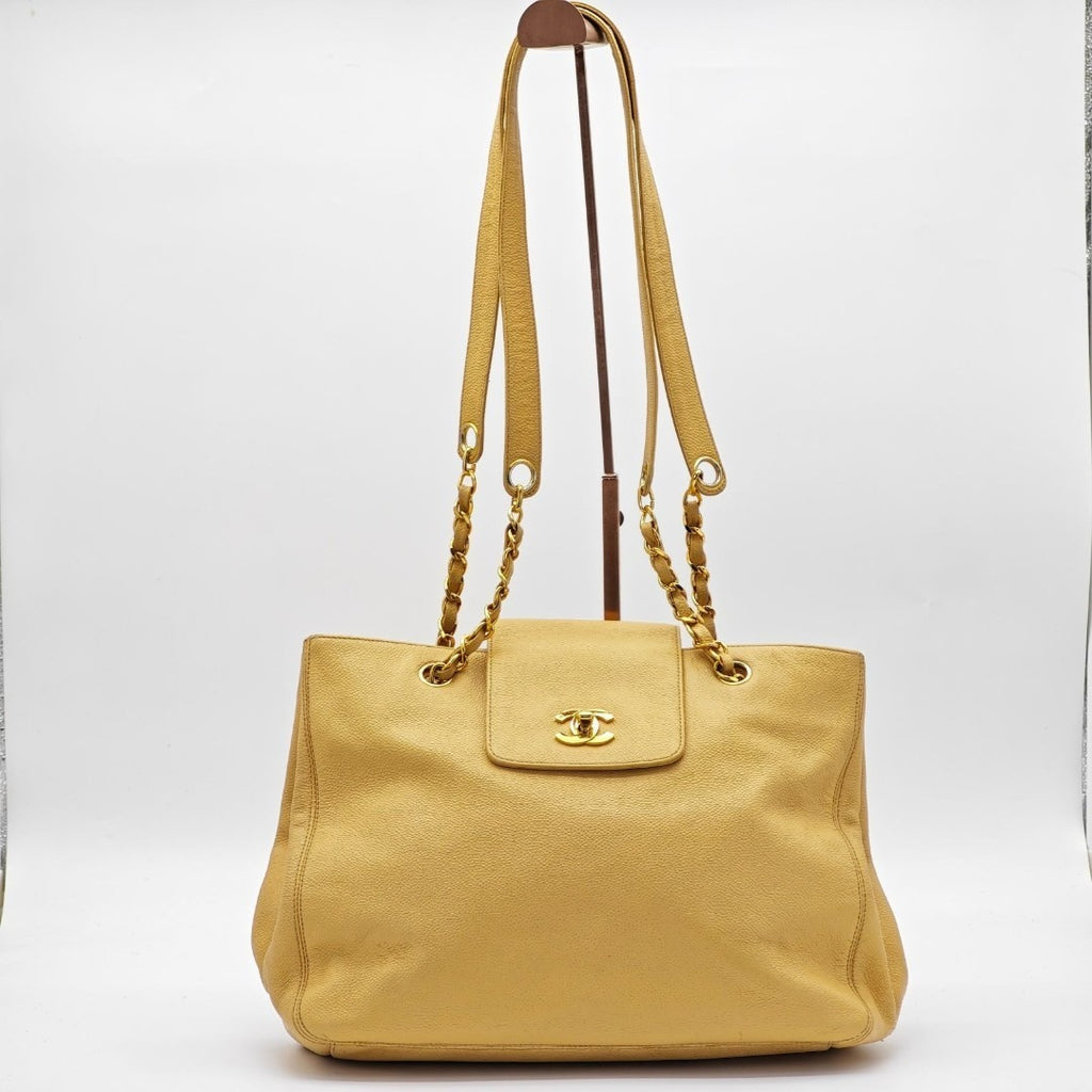 CHANEL シャネル ターンロック チェーントートバッグ ベージュ レディース