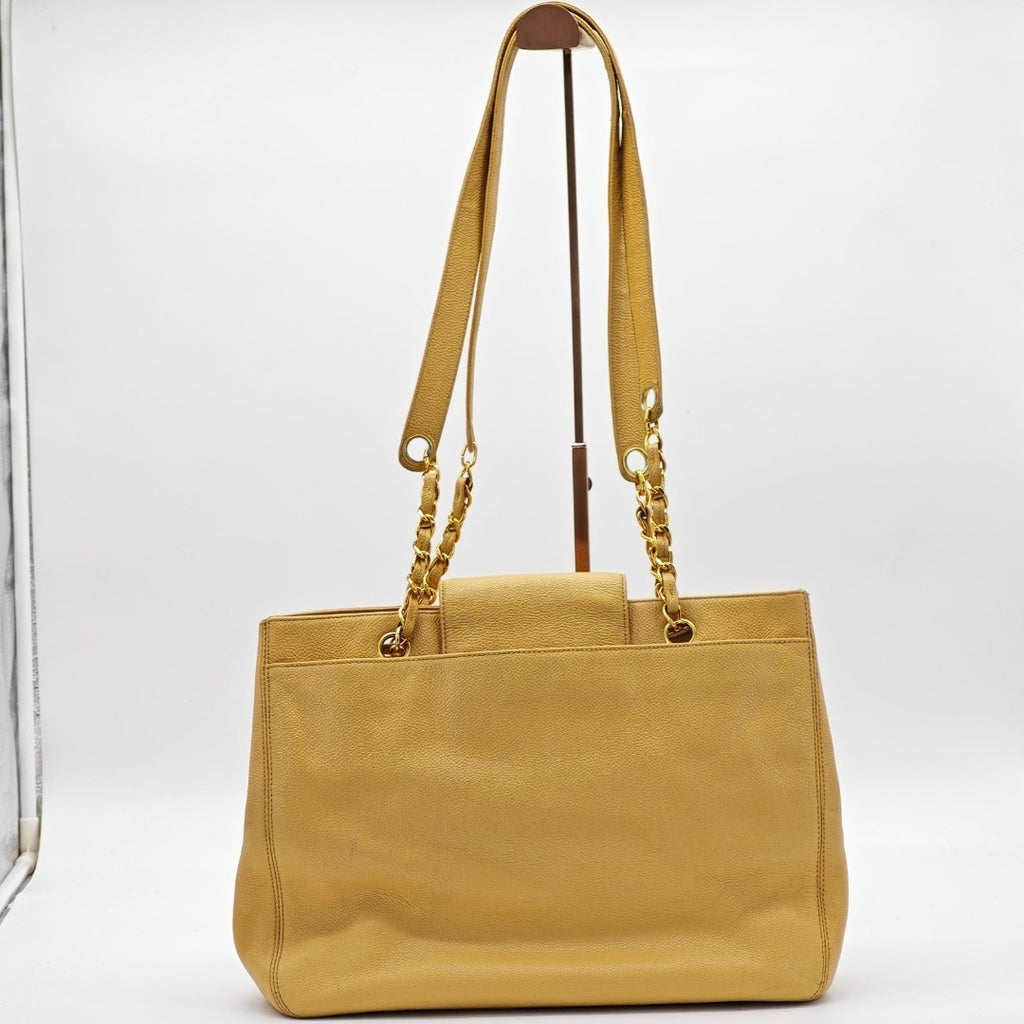 CHANEL シャネル ターンロック チェーントートバッグ ベージュ レディース