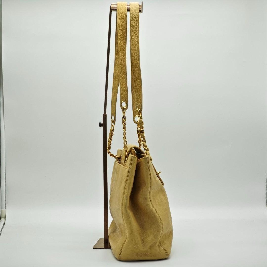 CHANEL シャネル ターンロック チェーントートバッグ ベージュ レディース