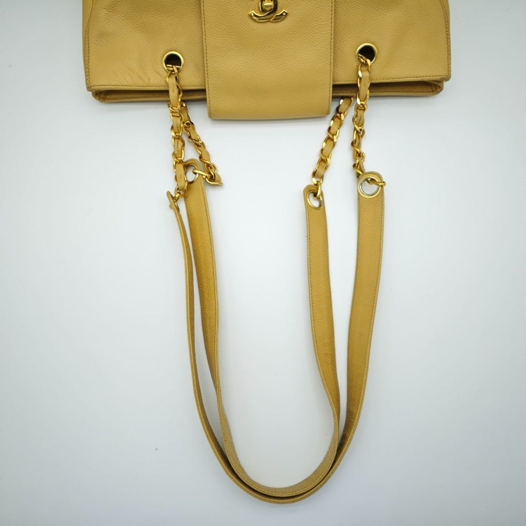 CHANEL シャネル ターンロック チェーントートバッグ ベージュ レディース