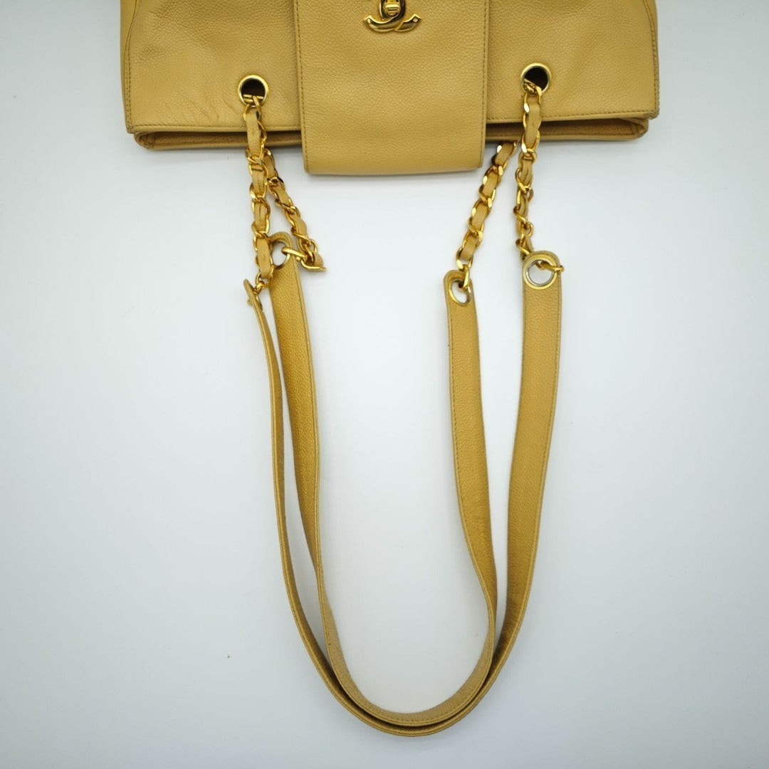 CHANEL シャネル ターンロック チェーントートバッグ ベージュ レディース