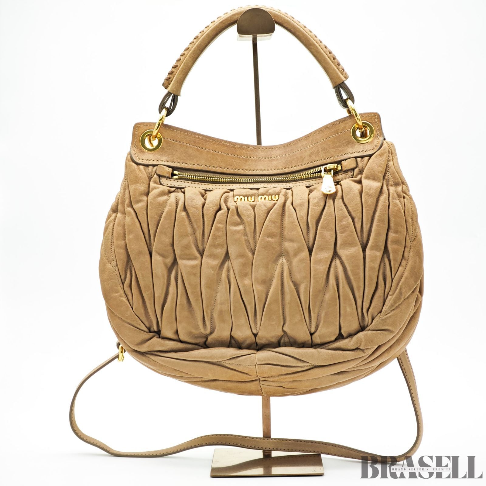 MIUMIU ミュウミュウ マテラッセ レザー ハンドバッグ バッグ 2way ブラウン レディース