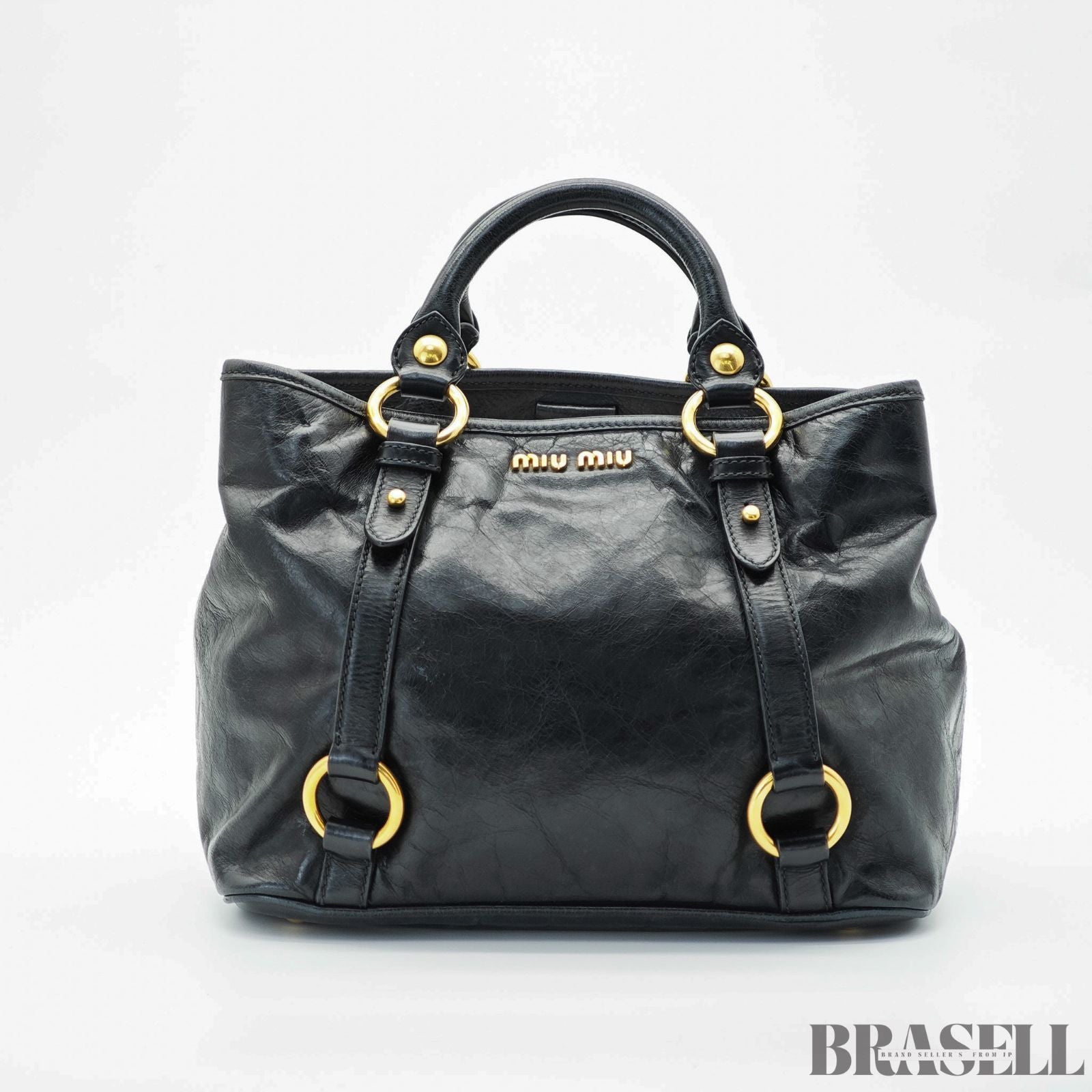 MIUMIU ミュウミュウ ヴィッテロルクス vitello lux レザー ハンドバッグ トートバッグ レディース メンズ ブラック 黒