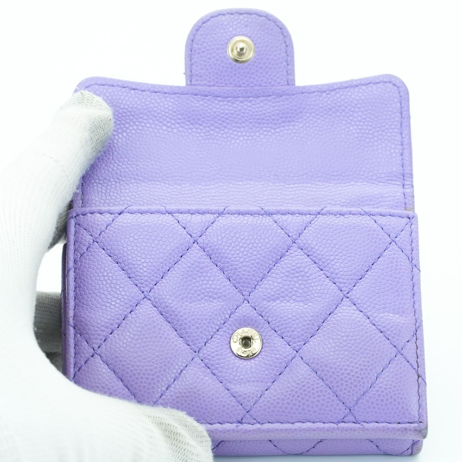 CHANEL マトラッセ 二つ折り財布 コンパクト パープル レディース