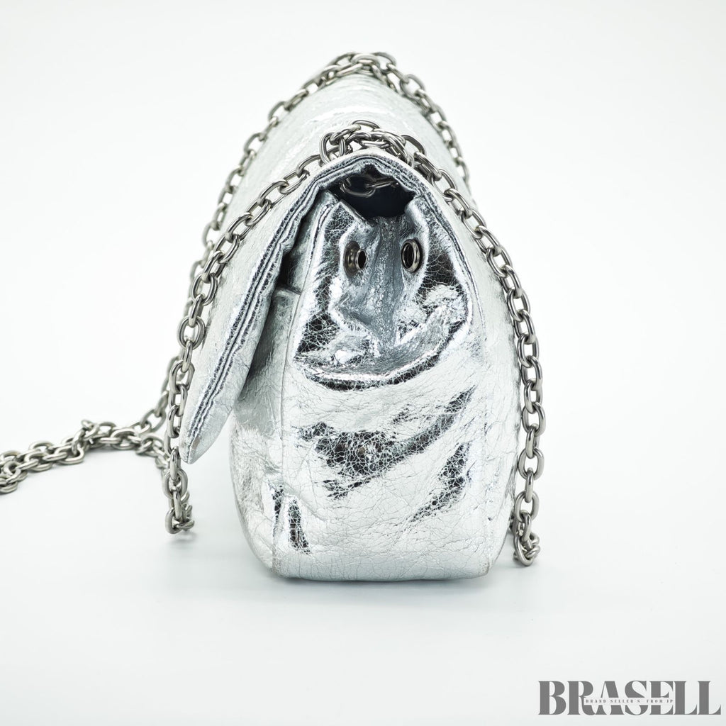 BALENCIAGA バレンシアガ MONACO モナコ ナノバッグ メタライズド ショルダーバッグ コンパクト メタリック シルバー系 レディース