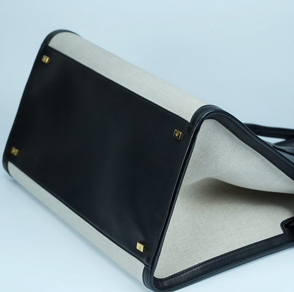 【希少】THE ROW ザ・ロウ Margaux 15 マルゴー キャンバス レザー ハンドバッグ ブラック ベージュ 保存袋付 美品 ABランク レア トートバッグ メンズ レディース