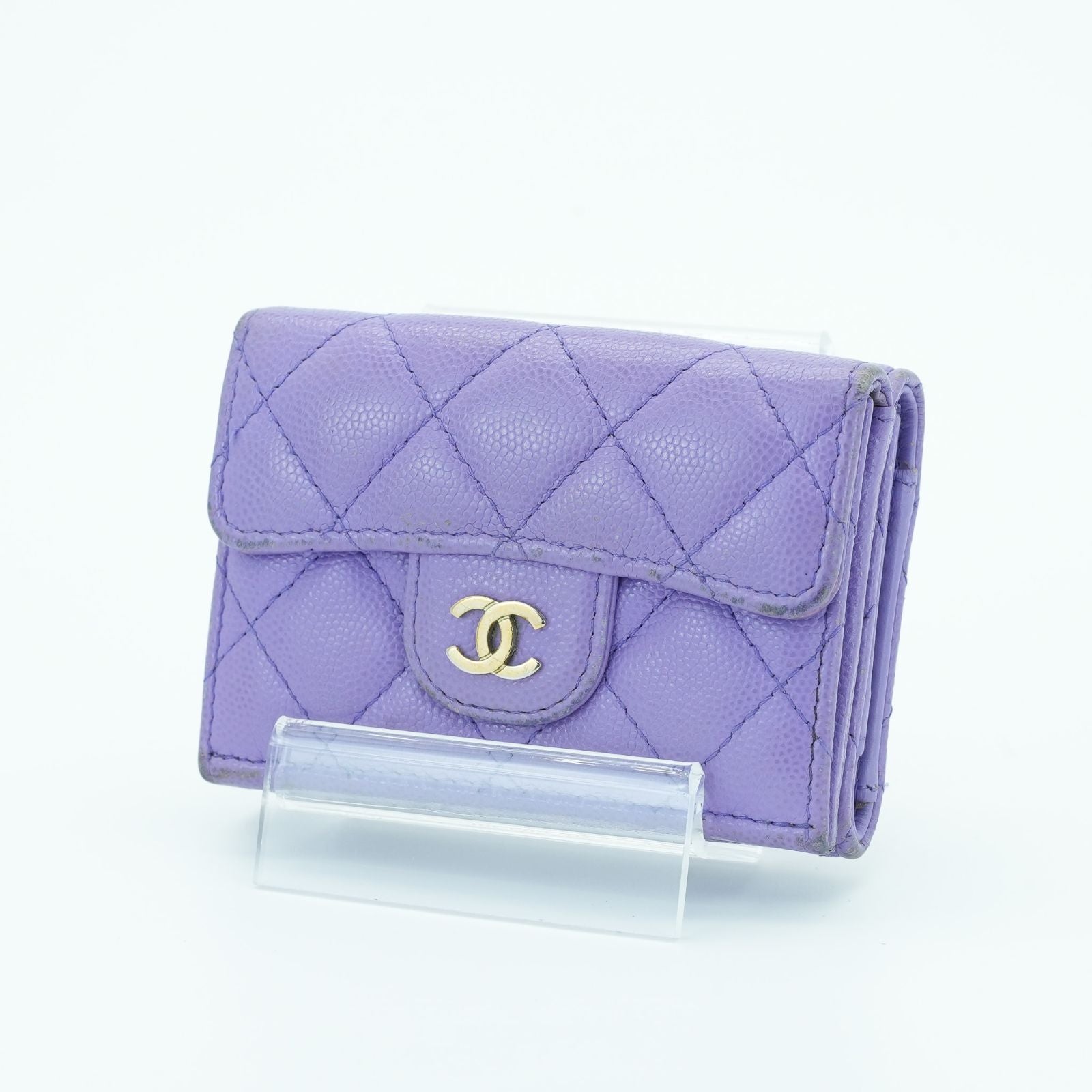 CHANEL マトラッセ 二つ折り財布 コンパクト パープル レディース