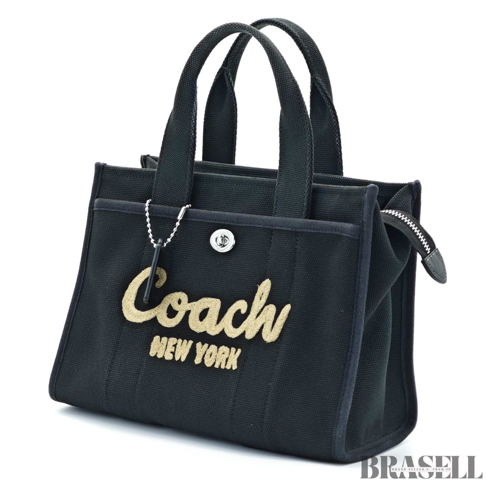 COACH コーチ カーゴトート バッグ 刺繍 ブラック レディース メンズ ショルダーストラップ