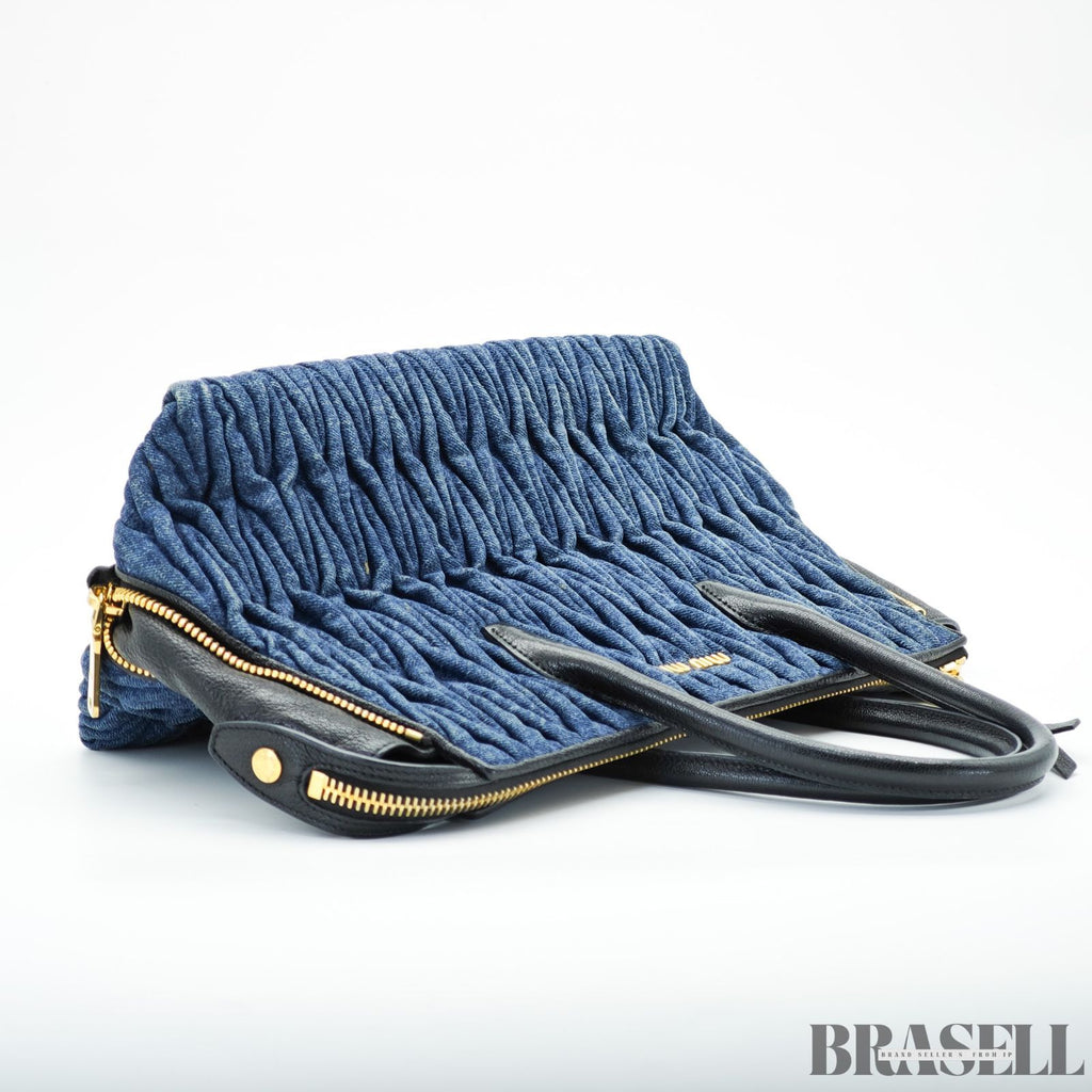 MIUMIU ミュウミュウ マテラッセ ブデニムキャンバスハンドバッグ バッグ ハンドバッグ 横長 ブルー レディース メンズ