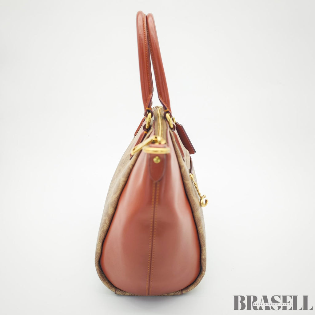 COACH コーチ エリス サッチェル シグネチャー 796364 バッグ トートバッグ ショルダーバッグ 2way ブラウン レンガ色系 ×ベージュ レディース ショルダーストラップ