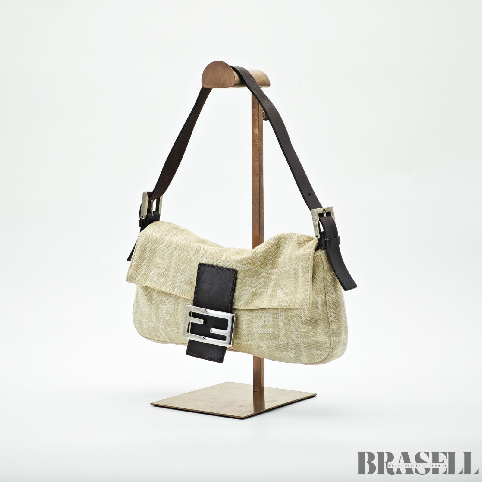 FENDI フェンディ マンマバケット ハンドバッグ  キャンバス レザー ベージュ レディース