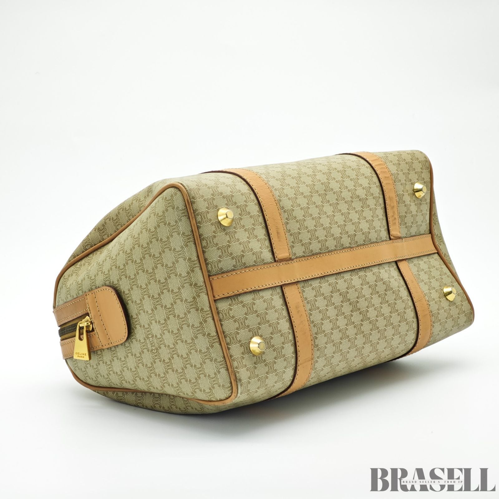 CELINE セリーヌ マカダム ミニボストン ブラウン ベージュ ボストンバッグ レディース