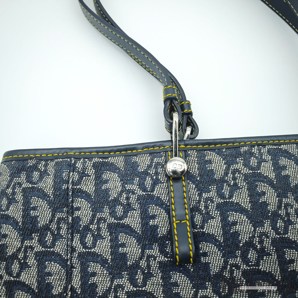 Dior ディオール トロッター トートバッグ ハンドバッグ キャンバス レザー ネイビー レディース