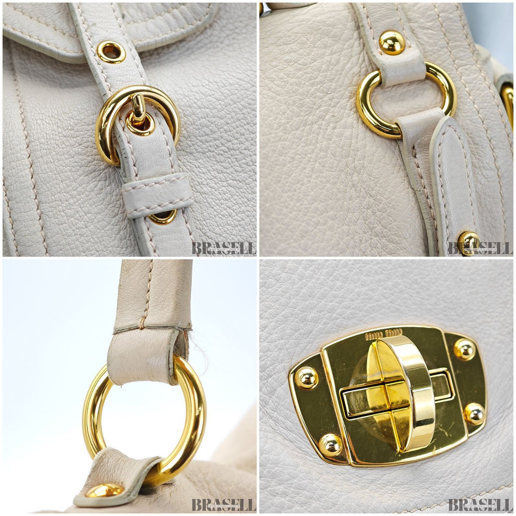 miu miu ミュウミュウ レザートートバッグ バッグ ハンドバッグ ショルダーバッグ 2way フラップ ホワイト レディース 保存袋, ショルダーストラップ
