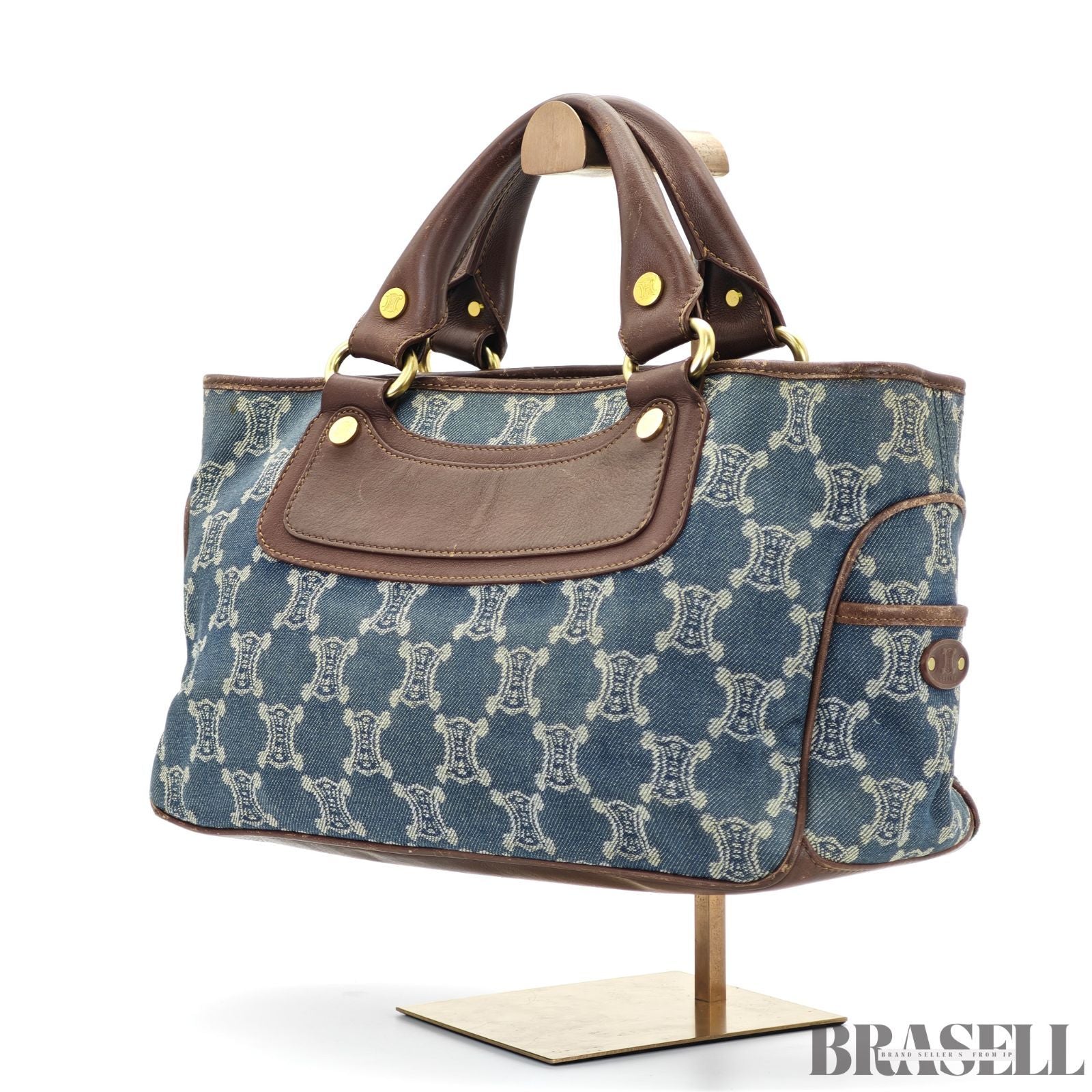 CELINE  セリーヌ マカダム柄 ブギ―バッグ YS00/75 バッグ ハンドバッグ キャンバス ブルーデニム/ブラウン レディース